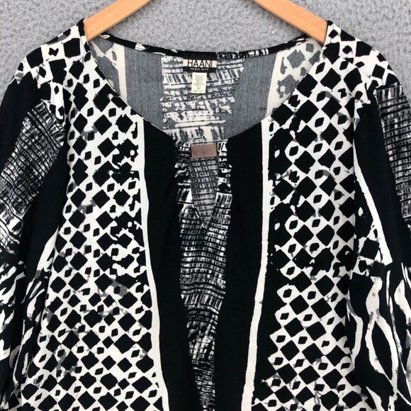 Haani Dress Womens 2X Petite Black Shift Tunic Travel Knit Cut Out Long Sleeves - Picture 2 of 8